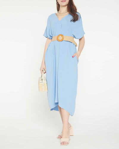 Blaues Oversize-Damenkleid mit Gürtel - Kleidung