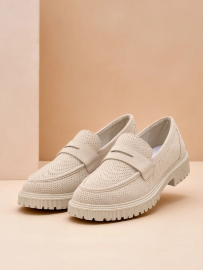 Damen Loafer Callista beige, Öko-Leder, flacher Absatz 4 cm