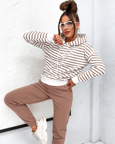 Royalfashion Damen gestreiftes Trainingsanzug-Set