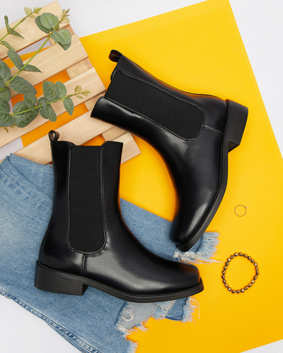 Hohe Damenstiefel mit eckiger Kappe aus schwarzem Sudis- Footwear