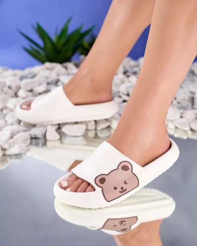 Royalfashion Weiße Damen-Gummi-Flip-Flops mit Teddybär Leverika