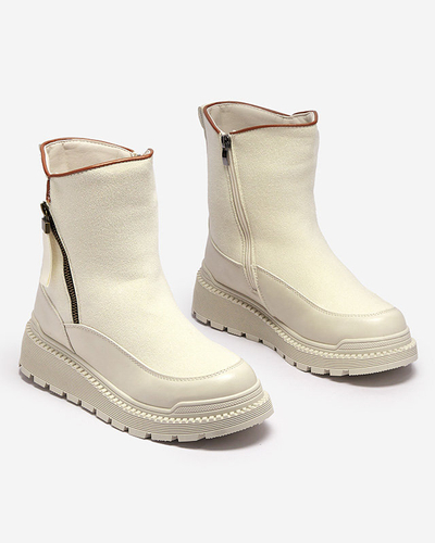 Cremefarbene Damenstiefel mit flachem Absatz Mefina- Footwear