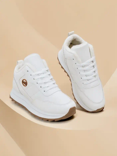 Royalfashion Alba Damen Gefütterte Sneakers Weiß Öko-Leder auf Plateau