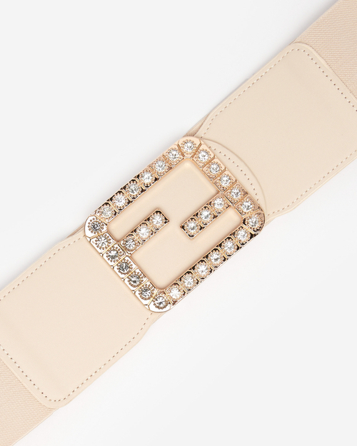 Світло-бежевий широкий еластичний ремінь з цирконами