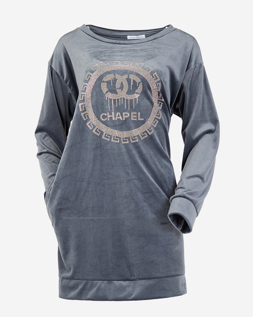 Темно-сіра довга жіноча туніка з цирконами