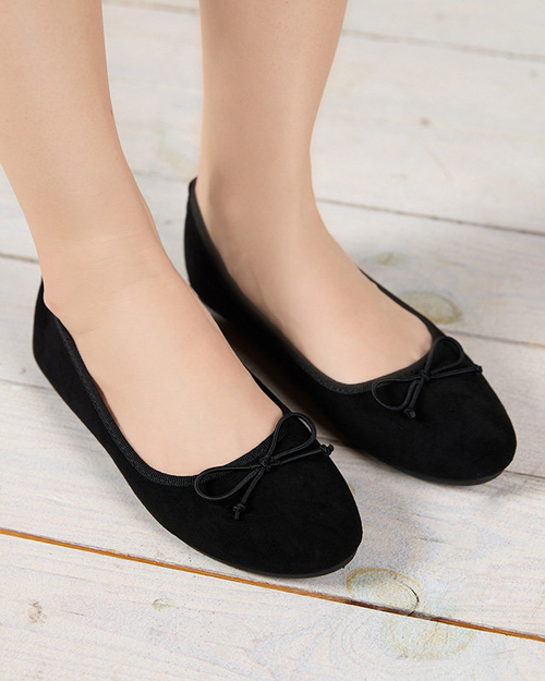 Чорні еко-замшеві балерини з бантом Viassi. Взуття