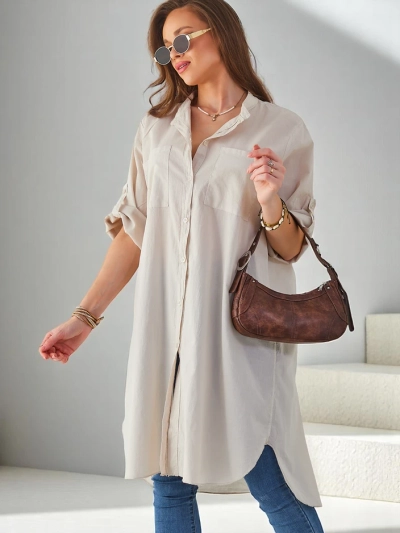 Royalfashion Baumwoll langer Damen Oversized-Hemd