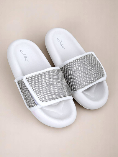 Royalfashion Damen Pantoletten mit flacher Sohle Sparkle Step