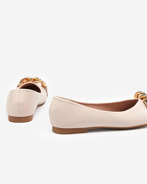 OUTLET Бежеві жіночі балерини із золотим декором Mikone - Туфлі