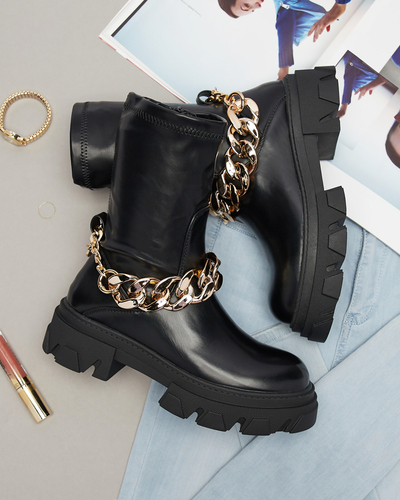 Чорні жіночі ботильйони з екошкіри на ланцюжку Adiza - Взуття