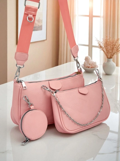 Amara Rosa Damenhandtasche – rosa Umhängetasche aus Öko-Leder mit Kette