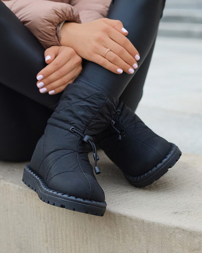 Schwarze gesteppte Damen-Schneestiefel mit flacher Sohle Ferri - Footwear