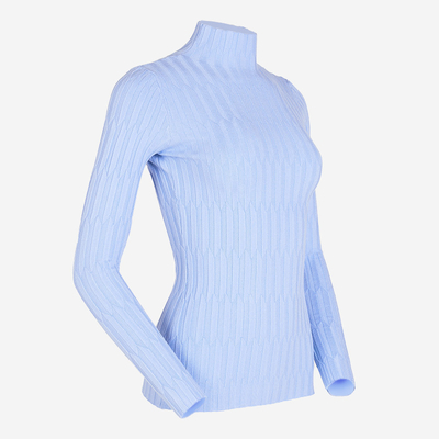 Blauer gerippter Damenpullover mit Stehkragen - Bekleidung