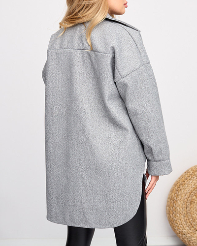 Graue Oversize-Hemdjacke für Damen - Kleidung