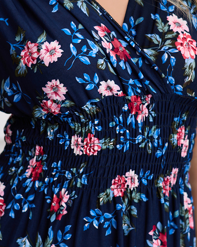 Довге темно-синє жіноче плаття з квітами - Одяг