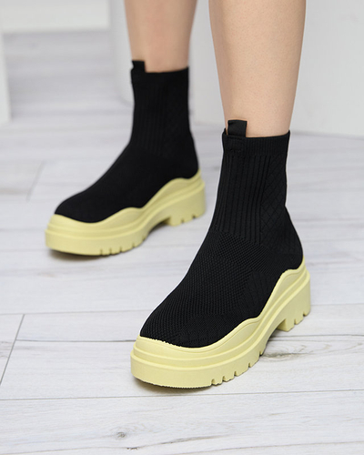 Schwarzer und gelber Damenstiefel mit flachem Absatz Seritis - Footwear