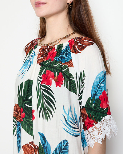 Weiße Damenbluse mit Blumen GROSSE GRÖSSE - Kleidung