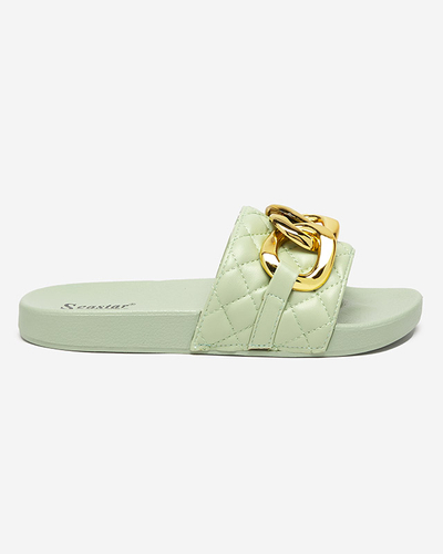Grüne gesteppte Damenhausschuhe mit goldener Kette Eteris - Schuhe