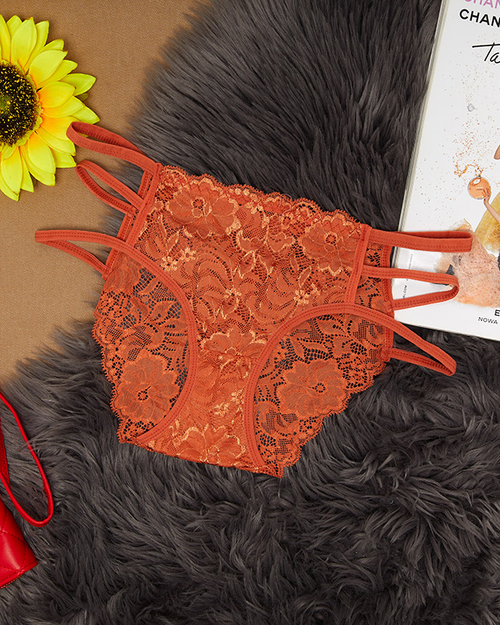 Помаранчеві мереживні жіночі трусики в смужку - Білизна
