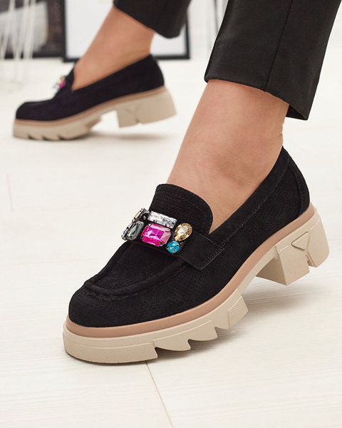 Schwarze durchbrochene Damenmokassins mit Bokkso-Verzierung- Footwear