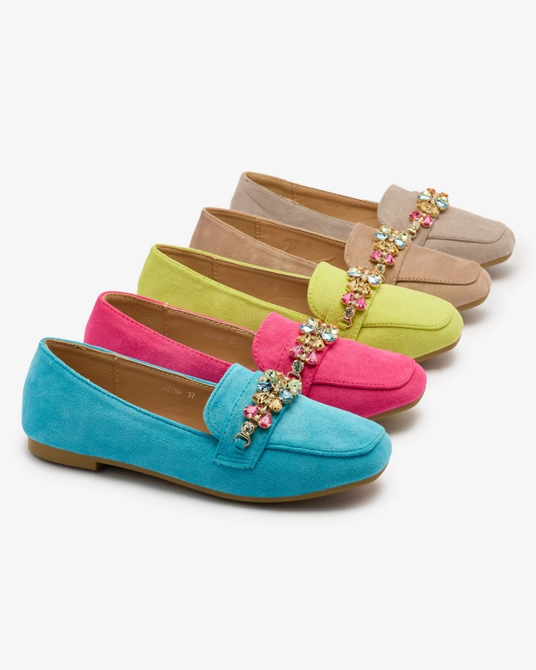 Royalfashion Neongrüne Damen Mokassins mit Kristallen Olkeri