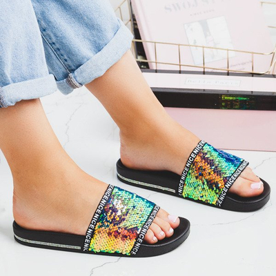 Black Summer Glow Sequins Slippers - Schuhe