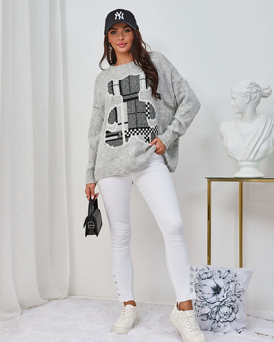 Royalfashion Grauer Damenpullover mit Teddybär