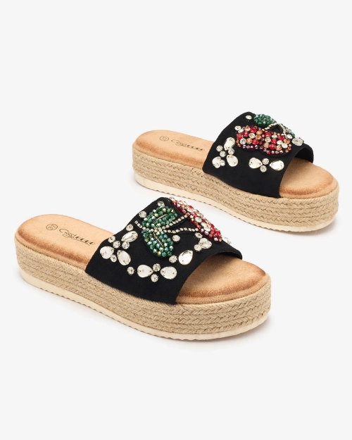 Royalfashion Чорні жіночі декоровані шльопанці на товстій підошві Avadeka