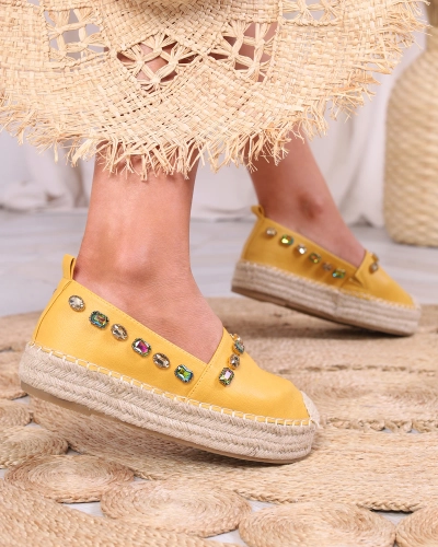 OUTLET Gelbe Damen-Espadrilles mit Kristallen Ziennie - Schuhe