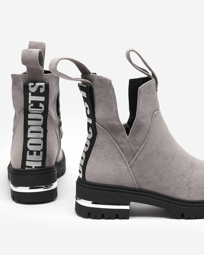 Hellgraue Damenstiefel mit flachem Absatz Dezi - Schuhe