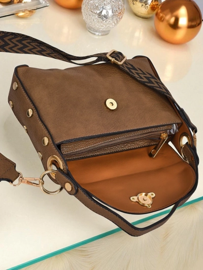 Damen Lederhandtasche klein Perseida braun mit Zier-Motiv