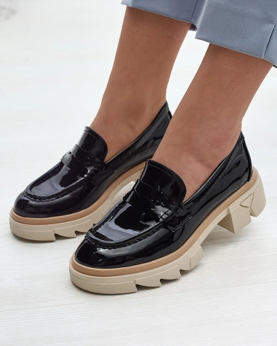 Schwarze Damen Mokassins aus Öko-Lackleder Sepop- Footwear