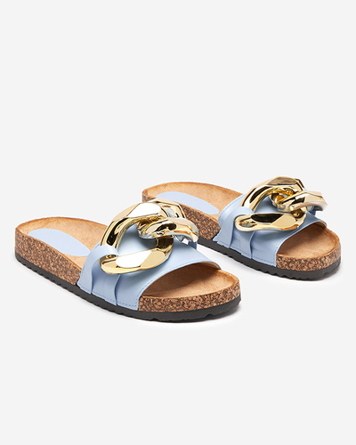 Callista Royalfashion Damen Sandalen mit Kette – ecru/blau, flacher Absatz