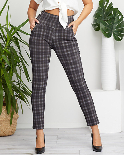 Karierte Damen-Treggings in Dunkelgrau - Kleidung