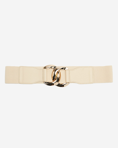 Beigefarbener elastischer Gürtel mit großer goldener Schnalle - Accessoires