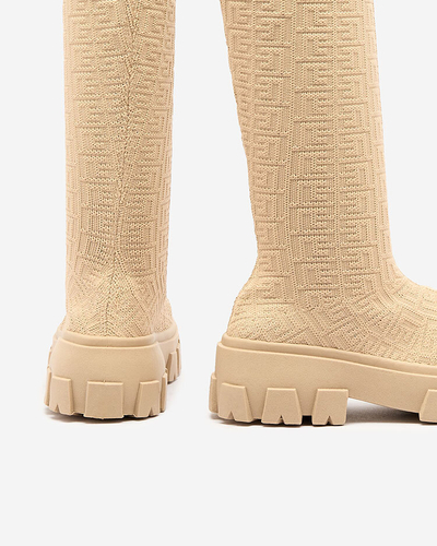 Royalfashion Beige gemusterte Damenstiefel Helipea