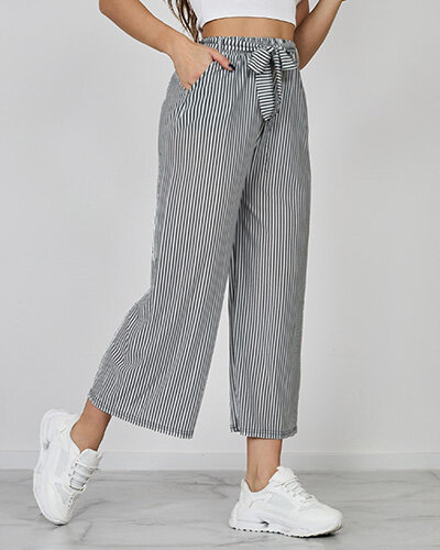 Royalfashion Damen weite 7/8 gestreifte Hose