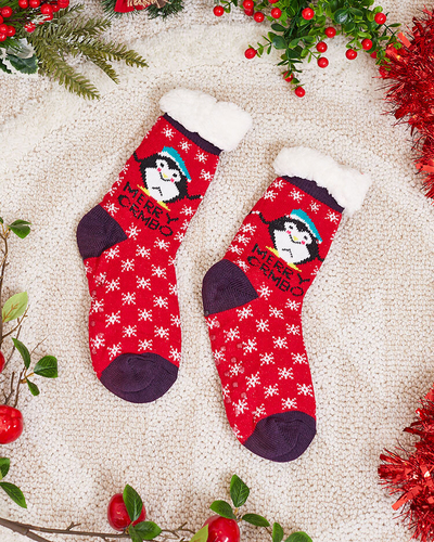 Rote Damensocken mit Weihnachtsmuster - Unterwäsche