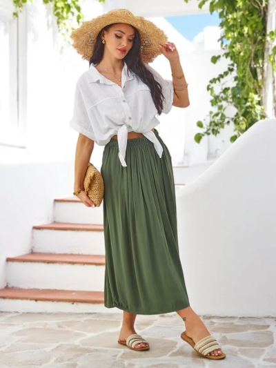 Royalfashion Damen Viskose Midirock, Sommerlich und Fließend mit zwei Taschen