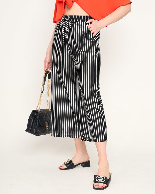 Schwarz-weiß gestreifte Stoffhose für Damen - Kleidung