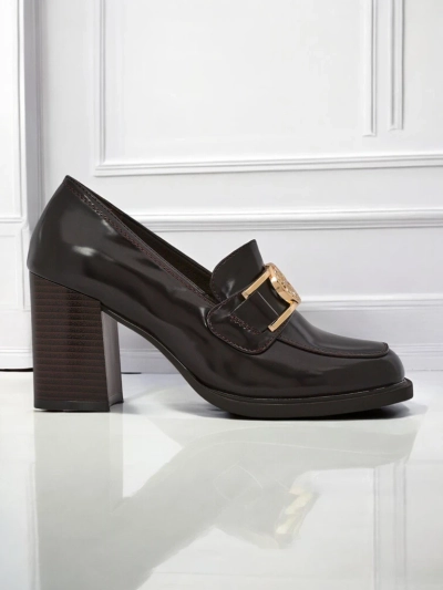 Damen Loafer Persephone Nero mit Blockabsatz Öko-Leder goldene Schnalle