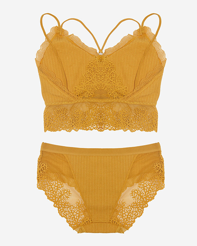 Жіночий комплект білизни з гірчичним мереживом - Нижня білизна
