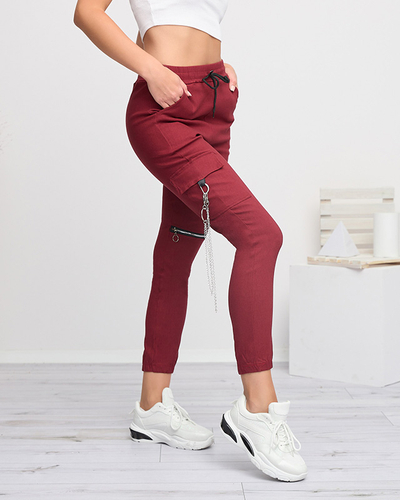 Kastanienbraune Damen-Cargohose mit Kette - Kleidung