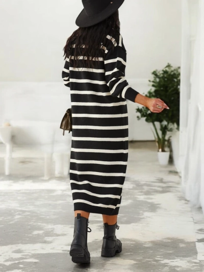 Royalfashion Damen langes gestreiftes Strickkleid