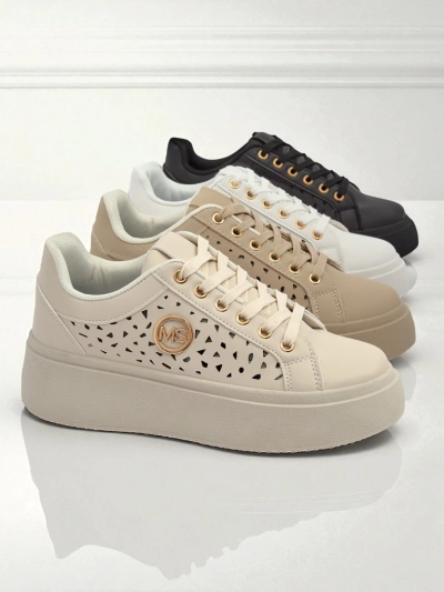 Damen Sneakers Ecru auf Plateausohle Boreas Royalfashion Öko-Leder