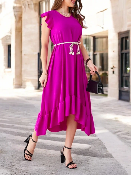 Royalfashion Жіноча міді-сукня з рюшами та короткими рукавами