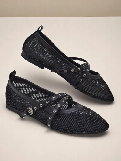 Royalfashion Arethusa Nero Ballerinas aus Mesh mit flachem Absatz