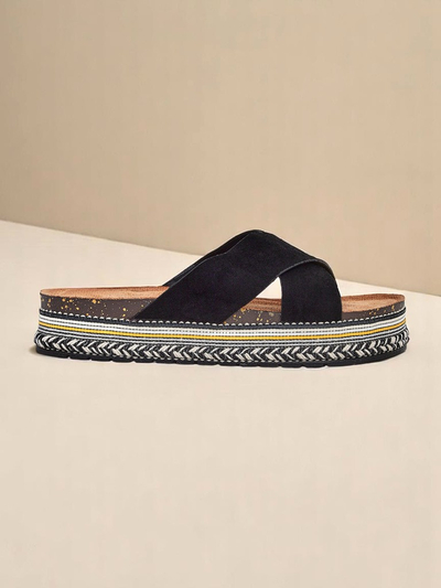 Royalfashion Damen Pantoletten mit flacher Sohle Solea Deco