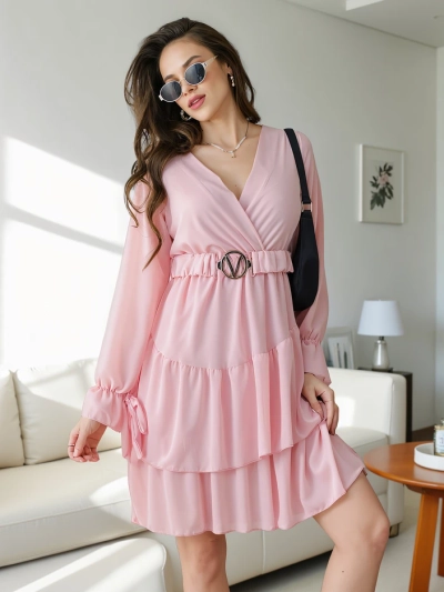 Royalfashion Damen-Minikleid mit Rüschen und Wickelausschnitt