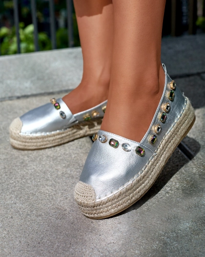 Silberne Damen-Espadrilles mit Kristallen Ziennie - Schuhe